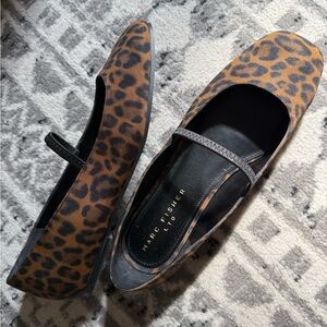 Marc Fisher Leopard-Print Mary Jane Flats in Brown and Black